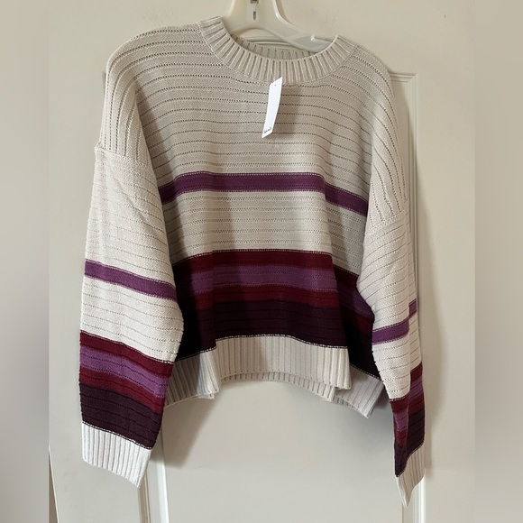 New! Splendid Designer Striped Cream and Purple Women's Acrylic Sweater - Picture 12 of 13